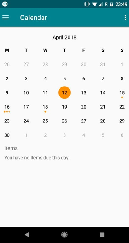 Screenshot of the Getting Things Done application calendar page