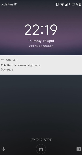 Screenshot of a notification from the Getting Things Done application