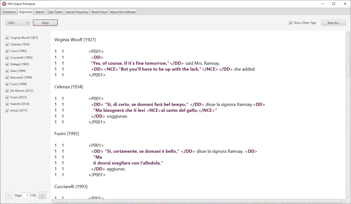 Screenshot of the Corpus Processor alignment page