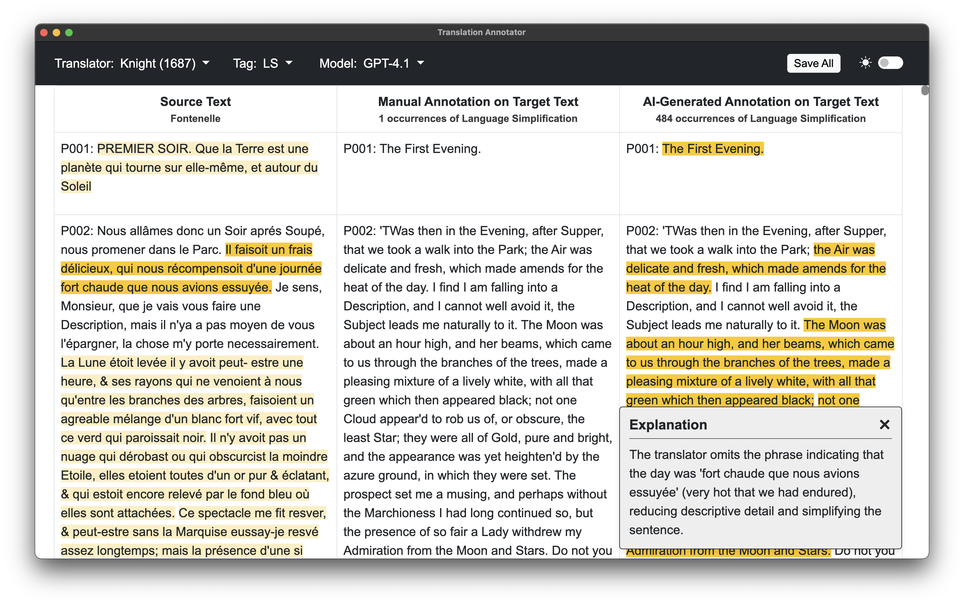 Screenshot of the Translation Annotator