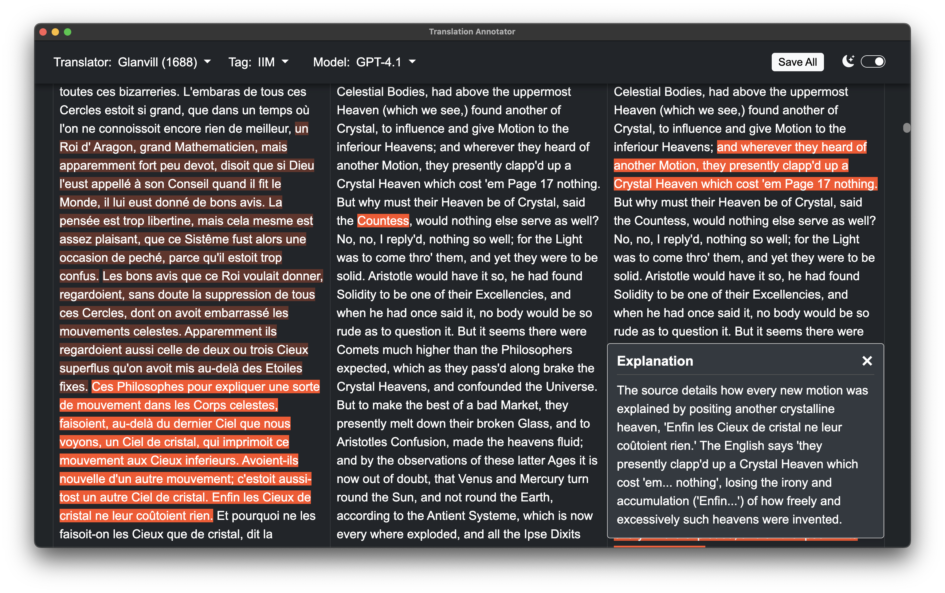 Screenshot of the Translation Annotator