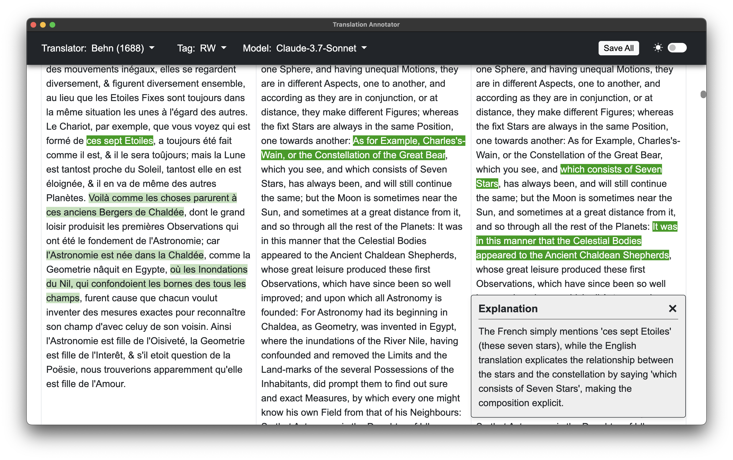Screenshot of the Translation Annotator