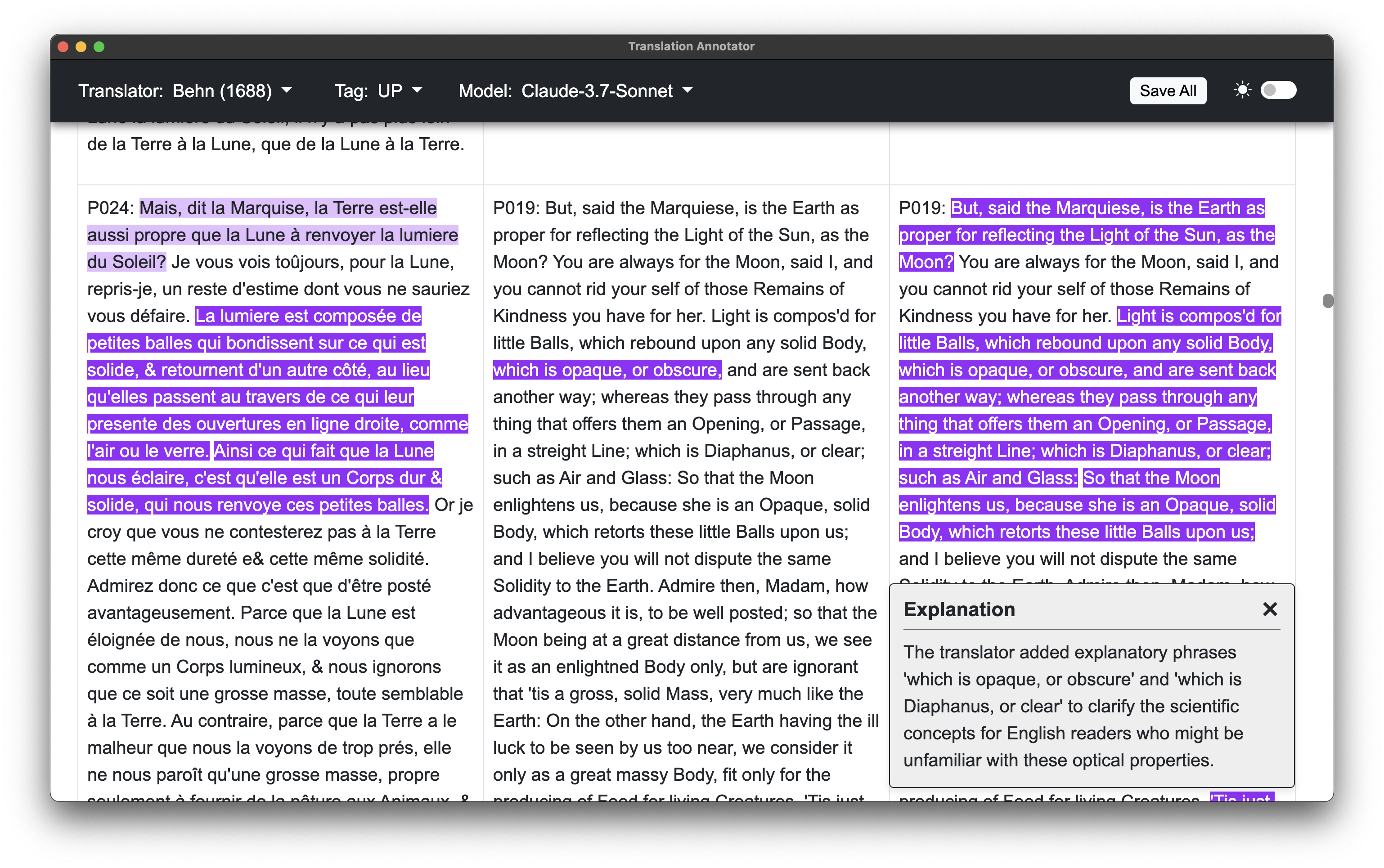 Screenshot of the Translation Annotator