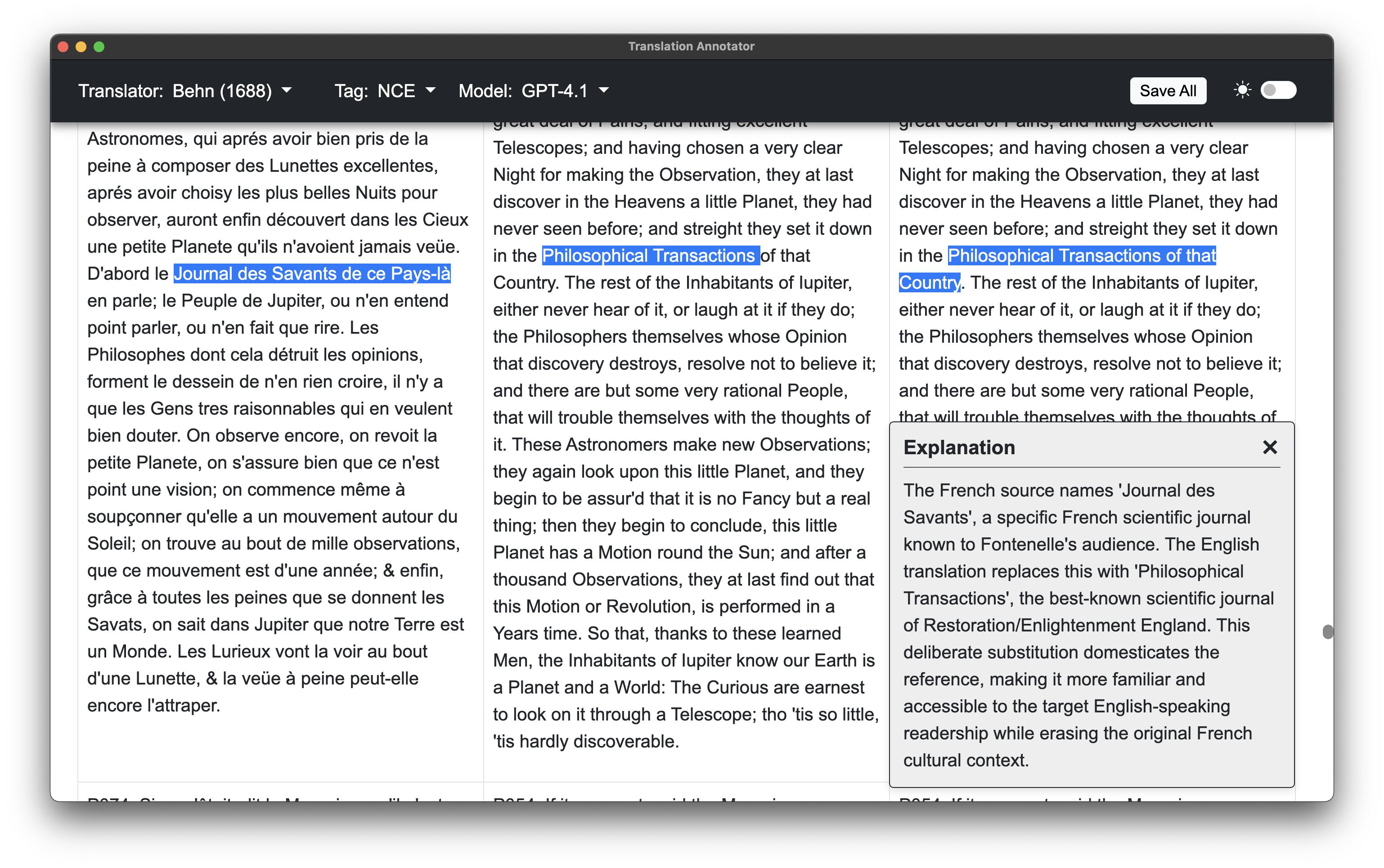 Screenshot of the Translation Annotator