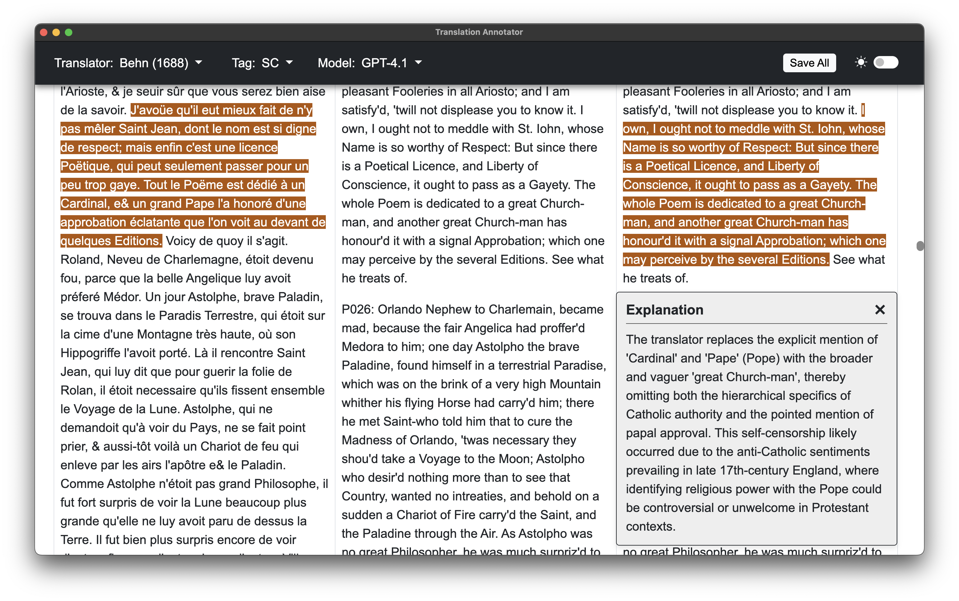Screenshot of the Translation Annotator