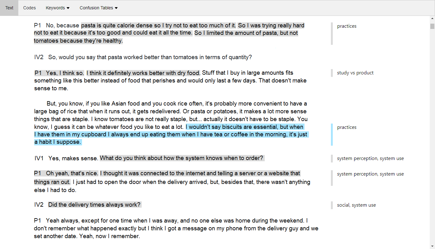 Screenshot of the TACA Text page